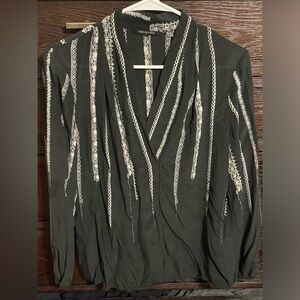 kobi halperin black & white chain print blouse long sleeve size M